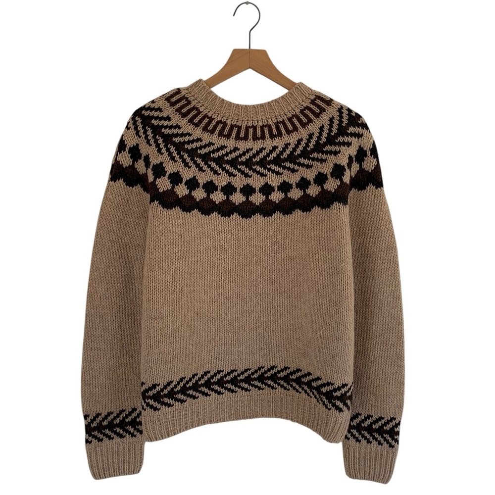 Y2K Free People Tan & Black Wool Blend Fair Isle Yoke Oversized Crewneck Sweater